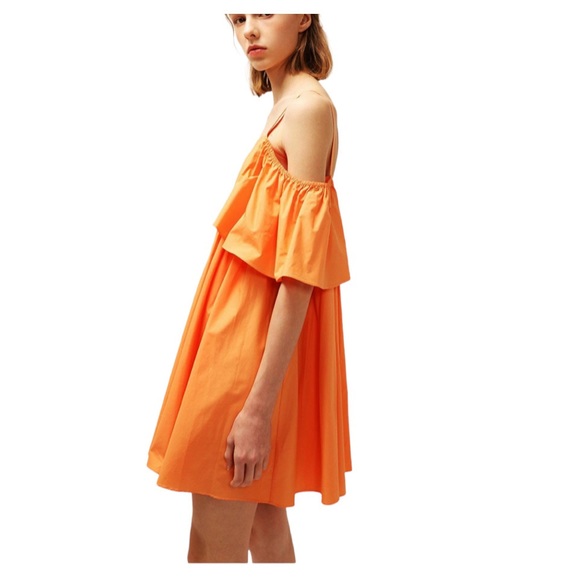 STORETS Dress Stunning Of-On-The Shoulder Orange Dress Shoulders Cutout One Size - Picture 12 of 17